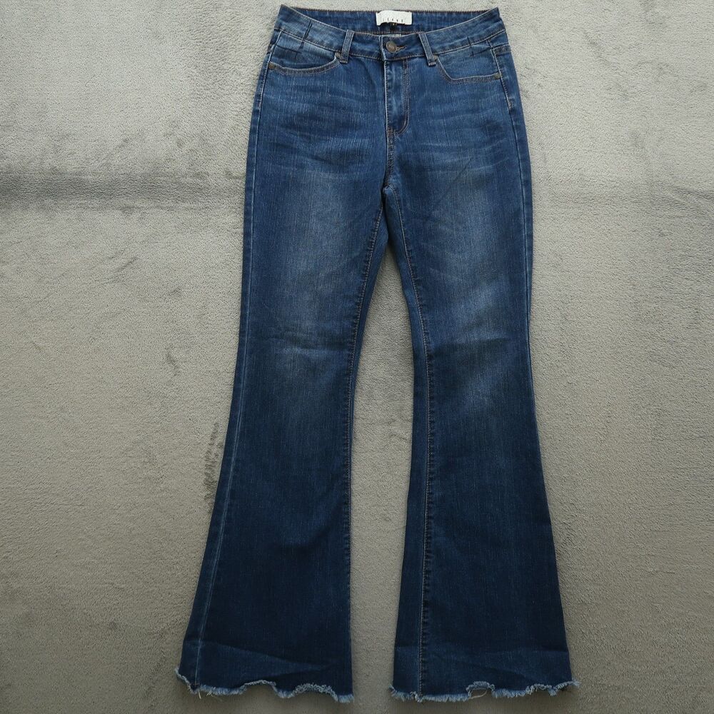 THRILL Jeans Junior's Size 7 Blue Mid-Rise Flare Denim 33" Inseam Stretch